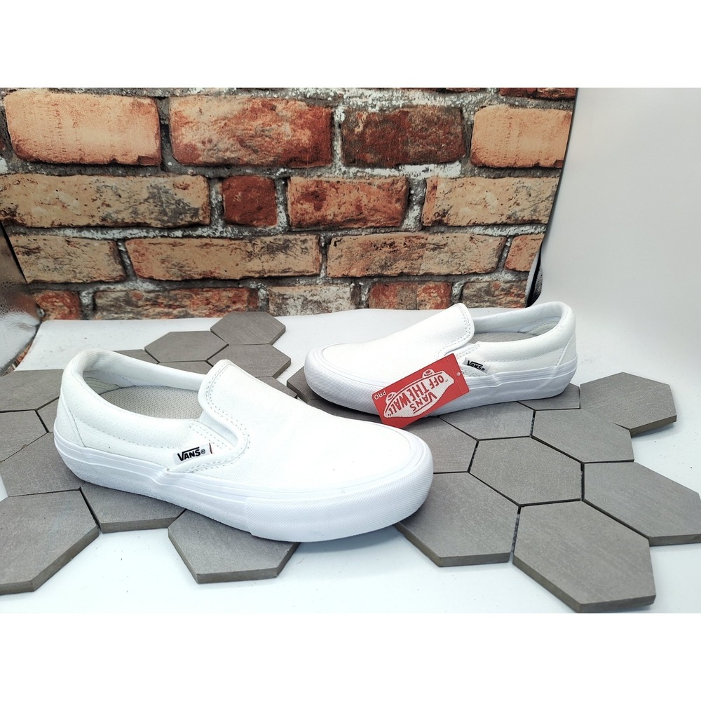 Vans Slip-On‎ Pro White Canvas Skate Shoes Men's 5 / Women's 6.5 / Youth GS 5